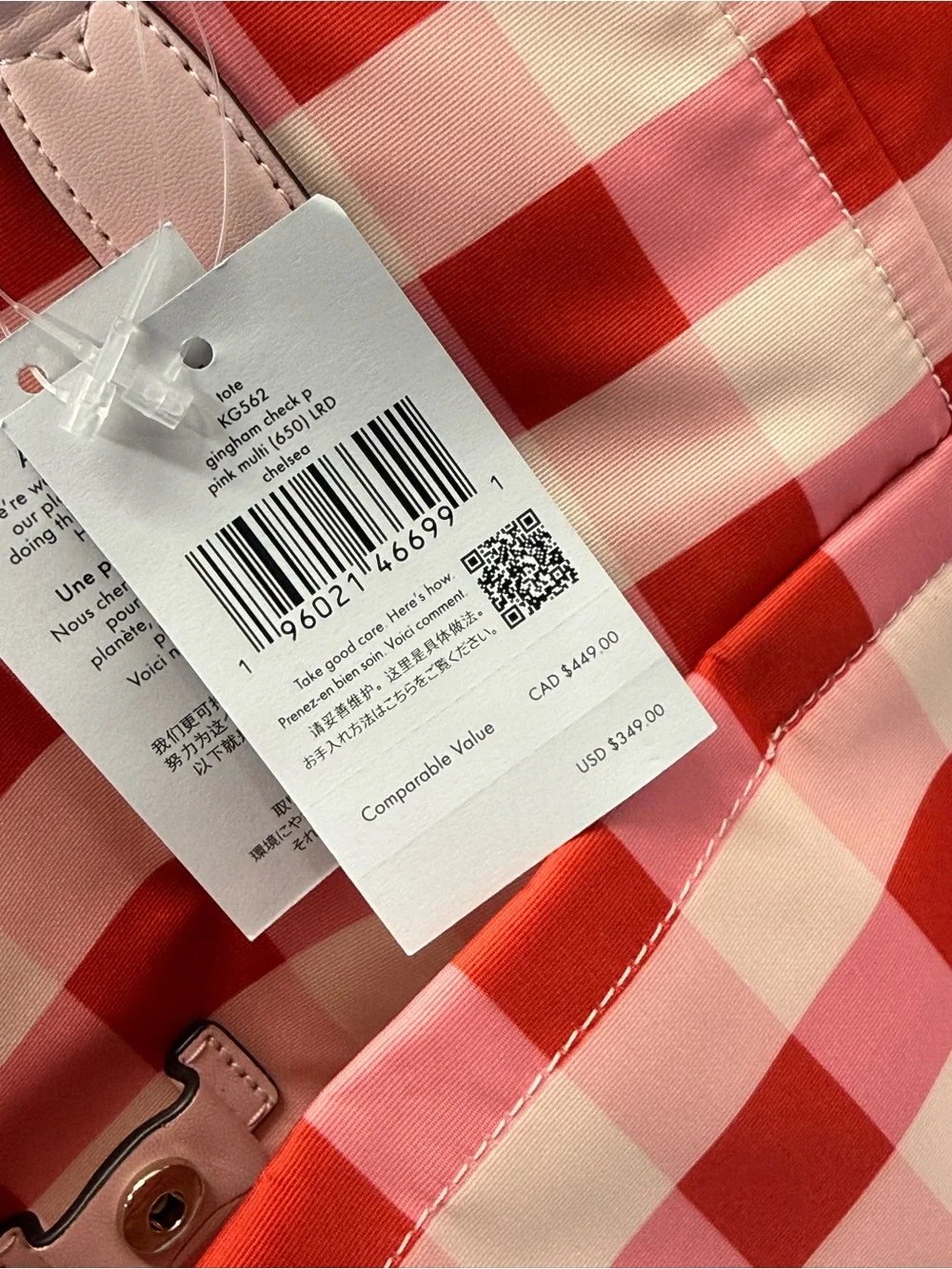 (new+tag) Kate Spade Large Gingham Tote Front Zip Pocket, Double Compartment